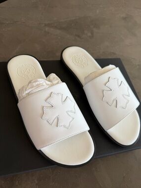 Chrome hearts White Leather Slide Sandals with cross patch